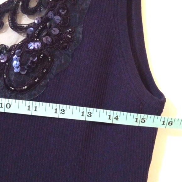 TARA RYAN NAVE BLUE SEQUIN BEADED EMBROIDERED SLEEVELESS TOP SIZE LARGE - Picture 8 of 9